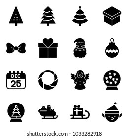 Solid vector icon set - christmas tree vector, gift, bow, santa claus, ball, 25 dec calendar, wreath, angel, snowball, sleigh, elf