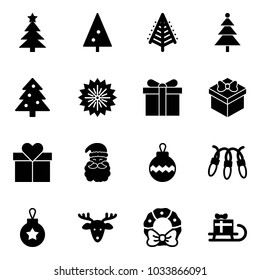 Solid vector icon set - christmas tree vector, firework, gift, santa claus, ball, garland, deer, wreath, sleigh