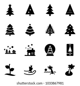 Solid vector icon set - christmas tree vector, landscape, house, snowball, mobile, sproute, hand, palm