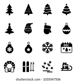 Solid vector icon set - christmas tree vector, santa claus, glove, ball, snowflake, calendar, wreath, ski, sale, sleigh gift