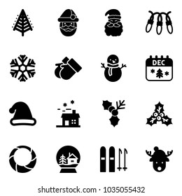 Solid vector icon set - christmas tree vector, santa claus, garland, snowflake, gloves, snowman, calendar, hat, house, holly, wreath, snowball, ski, deer