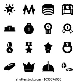 Solid vector icon set - christmas star vector, monero, coin, money chest, pedestal, gold medal, finger ring, crown, constructor blocks