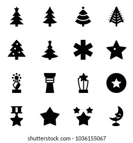 Solid vector icon set - christmas tree vector, ambulance star, award, medal, stars, moon lamp