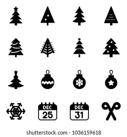 Solid vector icon set - christmas tree vector, ball, snowflake, 25 dec calendar, 31, santa stick