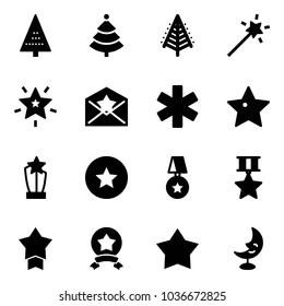 Solid vector icon set - christmas tree vector, Magic wand, star, letter, ambulance, award, medal, moon lamp