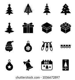 Solid vector icon set - christmas tree vector, gift, santa claus, ball, garland, bell, calendar, mobile