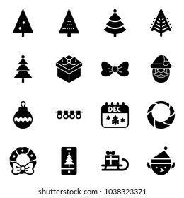 Solid vector icon set - christmas tree vector, gift, bow, santa claus, ball, garland, calendar, wreath, mobile, sleigh, elf