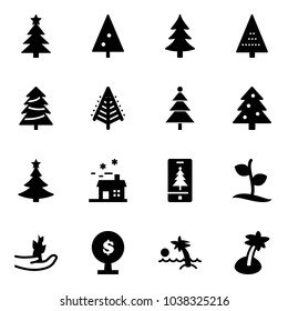 Solid vector icon set - christmas tree vector, house, mobile, sproute, hand, money, palm