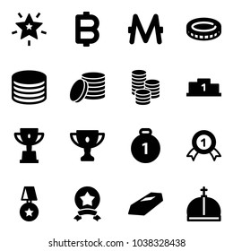 Solid vector icon set - christmas star vector, bitcoin, monero, coin, pedestal, win cup, gold, medal, crown