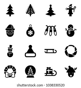 Solid vector icon set - christmas tree vector, santa claus, ball, garland, snowman, hat, sleigh, wreath, snowball, gift, deer