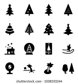 Solid vector icon set - christmas tree vector, house, snowball, mobile, hand sproute, money, palm, forest