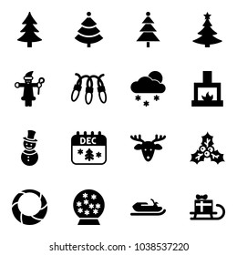 Solid vector icon set - christmas tree vector, santa claus, garland, snowfall, fireplace, snowman, calendar, deer, holly, wreath, snowball, snowmobile, sleigh gift