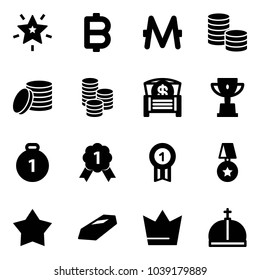 Solid vector icon set - christmas star vector, bitcoin, monero, coin, money chest, win cup, gold medal, crown