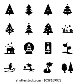 Solid vector icon set - christmas tree vector, landscape, house, snowball, mobile, sproute, hand, palm, forest