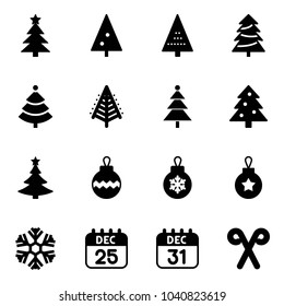 Solid vector icon set - christmas tree vector, ball, snowflake, 25 dec calendar, 31, santa stick