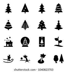Solid vector icon set - christmas tree vector, house, snowball, mobile, sproute, hand, palm, forest