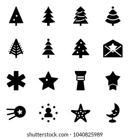 Solid vector icon set - christmas tree vector, star letter, ambulance, award, medal, first satellite, man, starfish, moon lamp