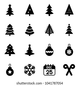 Solid vector icon set - christmas tree vector, ball, snowflake, 25 dec calendar, santa stick