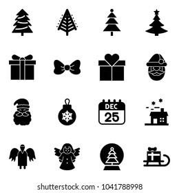 Solid vector icon set - christmas tree vector, gift, bow, santa claus, ball, 25 dec calendar, house, angel, snowball, sleigh