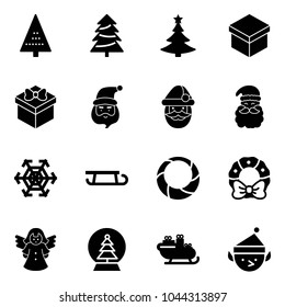 Solid vector icon set - christmas tree vector, gift, santa claus, snowflake, sleigh, wreath, angel, snowball, elf