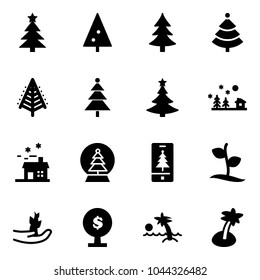 Solid vector icon set - christmas tree vector, landscape, house, snowball, mobile, sproute, hand, money, palm