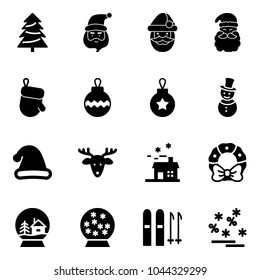 Solid vector icon set - christmas tree vector, santa claus, glove, ball, snowman, hat, deer, house, wreath, snowball, ski, sale