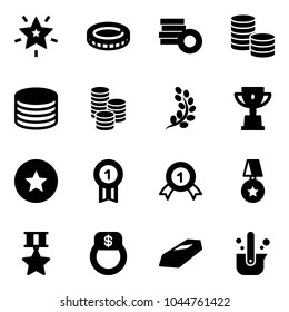 Solid vector icon set - christmas star vector, coin, golden branch, win cup, medal, gold, finger ring, casting of steel