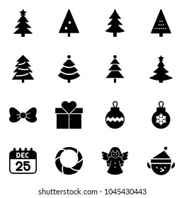Solid vector icon set - christmas tree vector, bow, gift, ball, 25 dec calendar, wreath, angel, elf