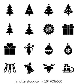 Solid vector icon set - christmas tree vector, firework, gift, santa claus, ball, garland, bell, deer, sleigh