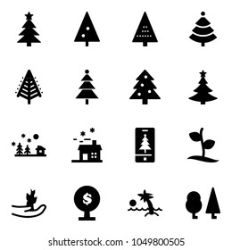 Solid vector icon set - christmas tree vector, landscape, house, mobile, sproute, hand, money, palm, forest