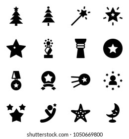 Solid vector icon set - christmas tree vector, Magic wand, star, award, medal, first satellite, man, stars, flying, starfish, moon lamp