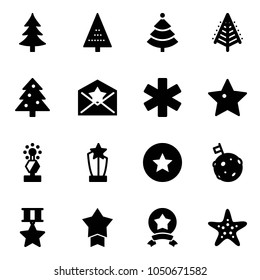 Solid vector icon set - christmas tree vector, star letter, ambulance, award, medal, moon flag, starfish