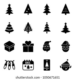 Solid vector icon set - christmas tree vector, gift, santa claus, garland, calendar, mobile, elf