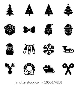 Solid vector icon set - christmas tree vector, gift, bow, santa claus, garland, snowflake, sleigh, holly, wreath, stick