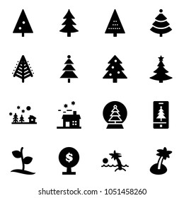 Solid vector icon set - christmas tree vector, landscape, house, snowball, mobile, sproute, money, palm