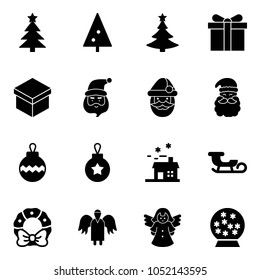 Solid vector icon set - christmas tree vector, gift, santa claus, ball, house, sleigh, wreath, angel, snowball