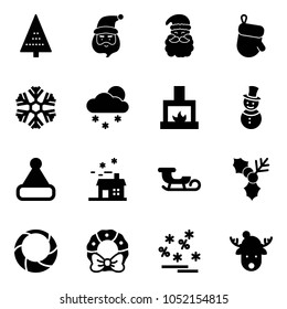 Solid vector icon set - christmas tree vector, santa claus, glove, snowflake, snowfall, fireplace, snowman, hat, house, sleigh, holly, wreath, sale, deer