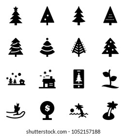 Solid vector icon set - christmas tree vector, landscape, house, mobile, sproute, hand, money, palm