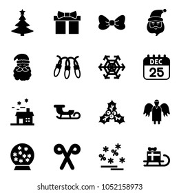Solid vector icon set - christmas tree vector, gift, bow, santa claus, garland, snowflake, 25 dec calendar, house, sleigh, holly, angel, snowball, stick, sale