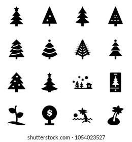 Solid vector icon set - christmas tree vector, landscape, mobile, sproute, money, palm