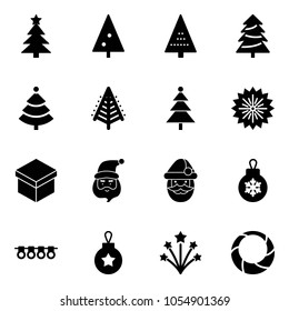 Solid vector icon set - christmas tree vector, firework, gift, santa claus, ball, garland, wreath