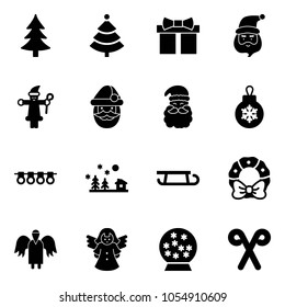Solid vector icon set - christmas tree vector, gift, santa claus, ball, garland, landscape, sleigh, wreath, angel, snowball, stick