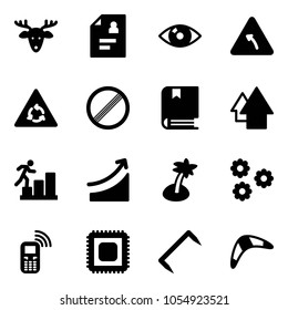Solid vector icon set - christmas deer vector, patient card, eye, turn left road sign, round motion, no limit, book, arrow up, career, rise, palm, flower, mobile phone, cpu, staple, boomerang