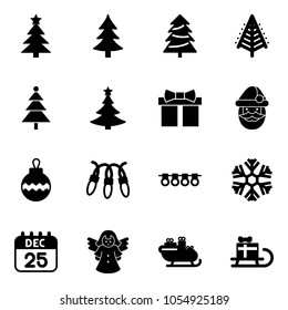 Solid vector icon set - christmas tree vector, gift, santa claus, ball, garland, snowflake, 25 dec calendar, angel, sleigh