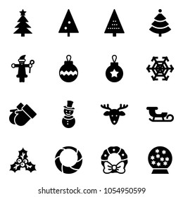 Solid vector icon set - christmas tree vector, santa claus, ball, snowflake, gloves, snowman, deer, sleigh, holly, wreath, snowball