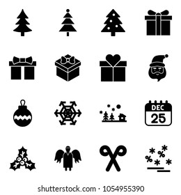 Solid vector icon set - christmas tree vector, gift, santa claus, ball, snowflake, landscape, 25 dec calendar, holly, angel, stick, sale