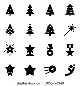 Solid vector icon set - christmas tree vector, Magic wand, star, award, medal, first satellite, flying man