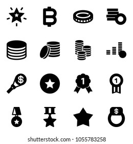 Solid vector icon set - christmas star vector, bitcoin, coin, money torch, medal, gold, finger ring