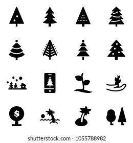 Solid vector icon set - christmas tree vector, landscape, mobile, sproute, hand, money, palm, forest