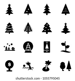 Solid vector icon set - christmas tree vector, landscape, snowball, mobile, sprout, money, palm, forest